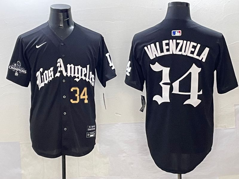 Men Los Angeles Dodgers 34 Valenzuela Black Five generations Joint Name 2025 Nike MLB Jersey style 35